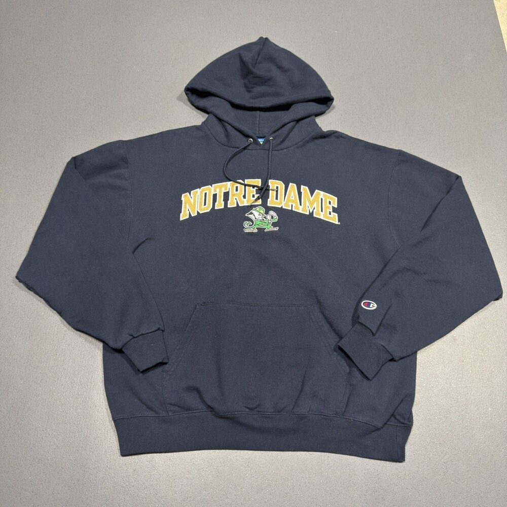 Vintage Champion Eco Fleece Notre Dame Fighting Irish Hoodie Sweatshirt Mens L